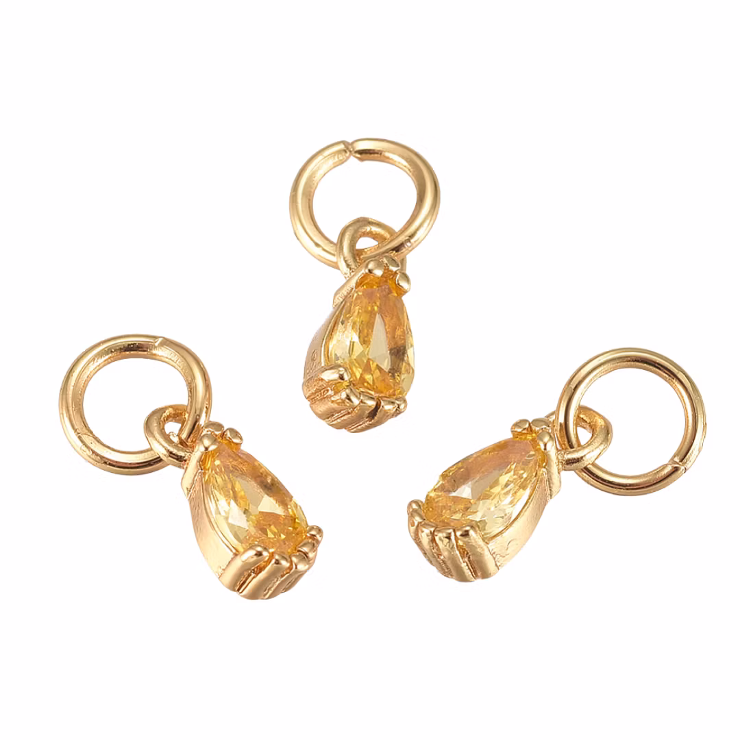 Gold-colored pendant cubic zirconia drop glass, 1 pc.