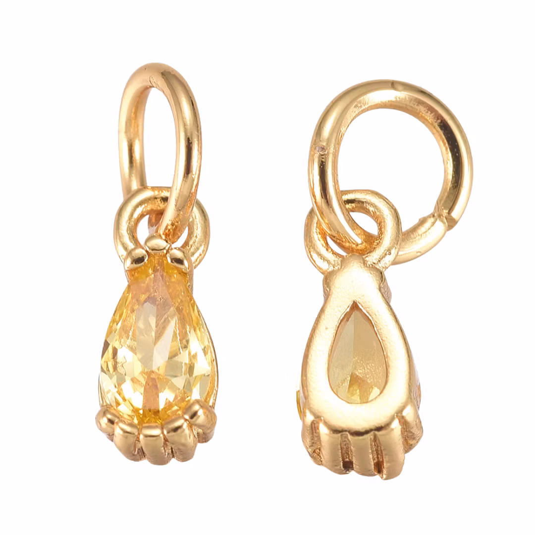 Gold-colored pendant cubic zirconia drop glass, 1 pc.