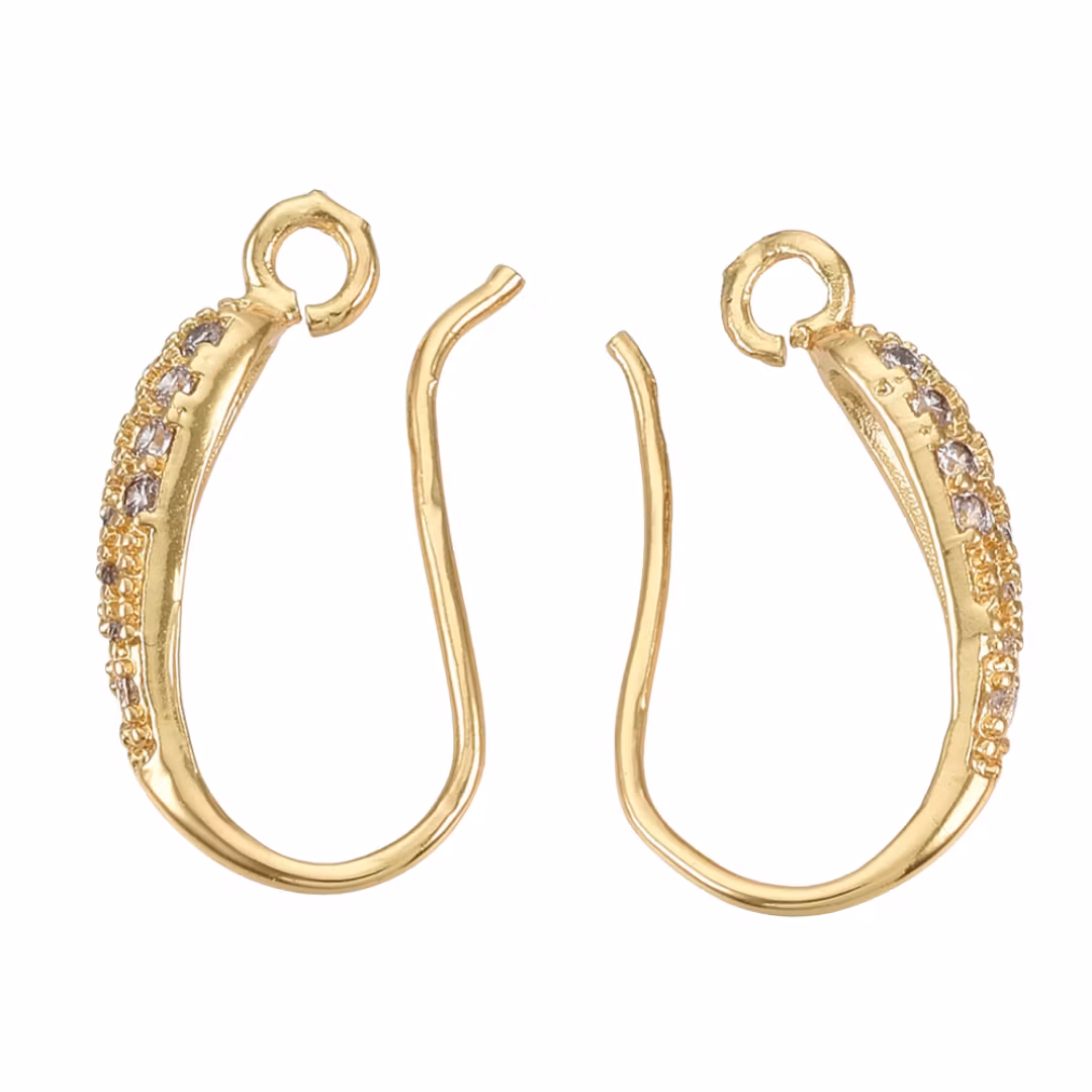 Gold-colored ear hooks with cubic zirconia, 1 pair