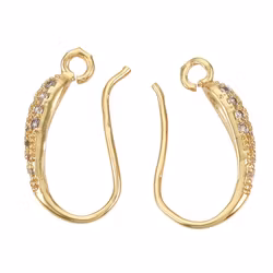 Gold-colored ear hooks with cubic zirconia, 1 pair