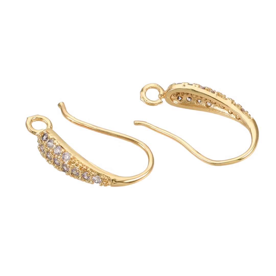 Gold-colored ear hooks with cubic zirconia, 1 pair