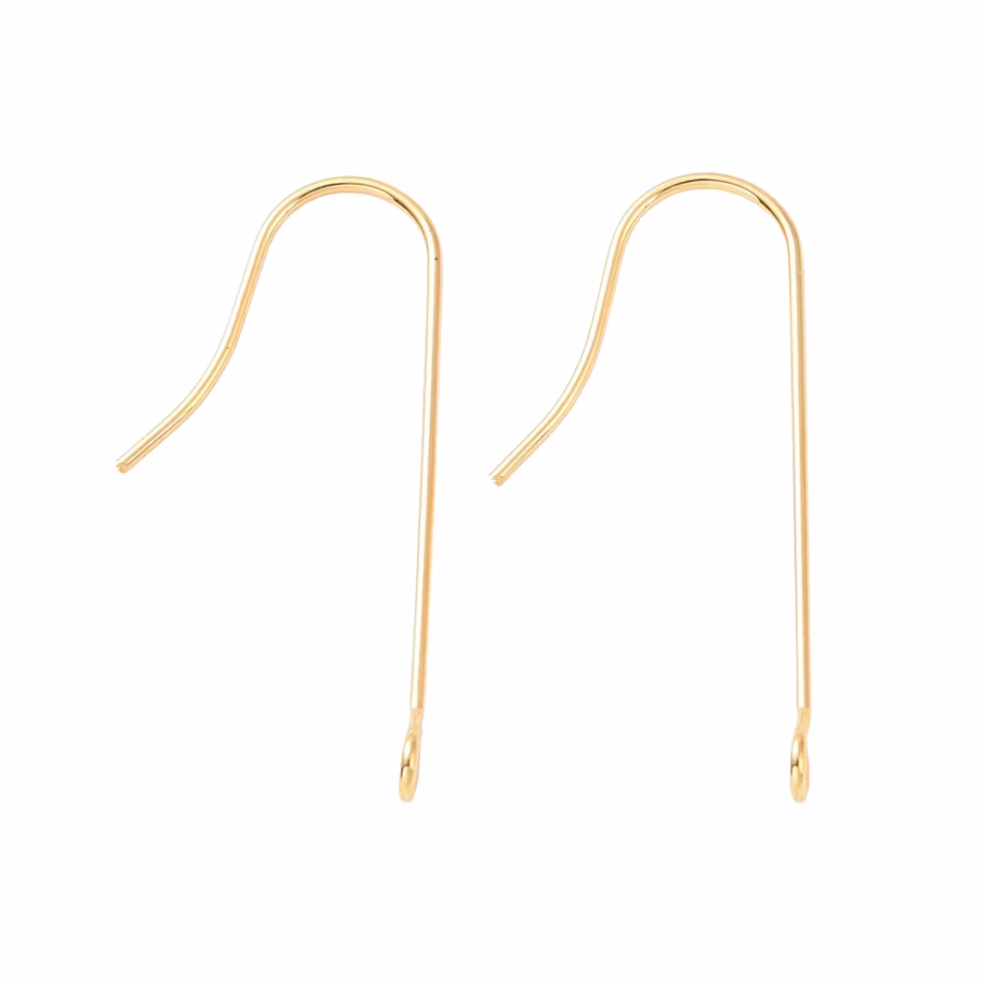 Guldfärgat kirurgiskt stål långa öronkrokar med rak ögla och 18k, 10 st
