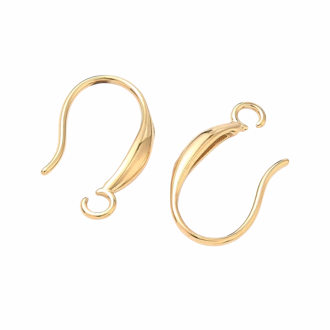Guldfärgat rostfritt stål breda öronkrokar med PVD, 1 par