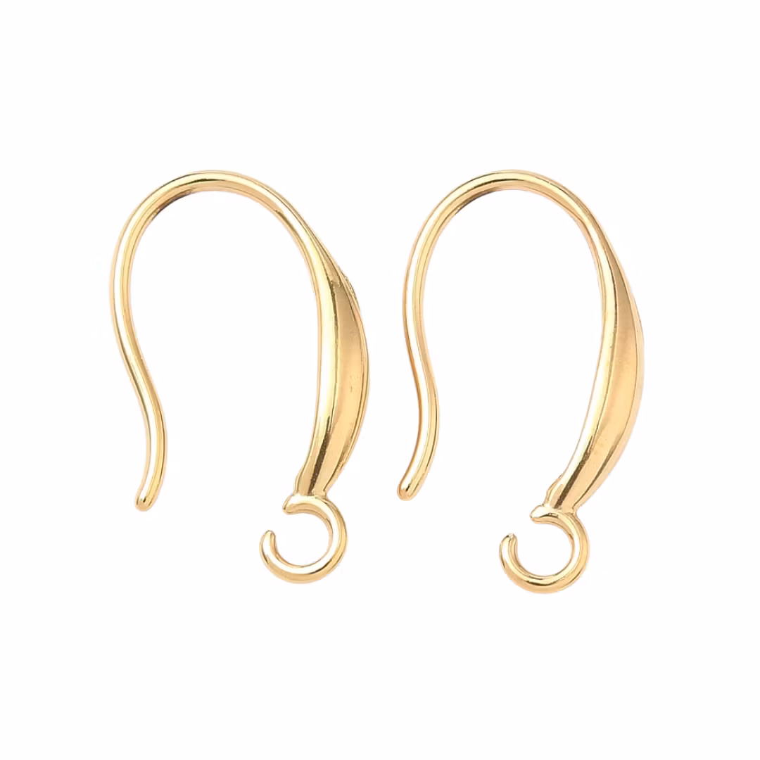 Guldfärgat rostfritt stål breda öronkrokar med PVD, 1 par