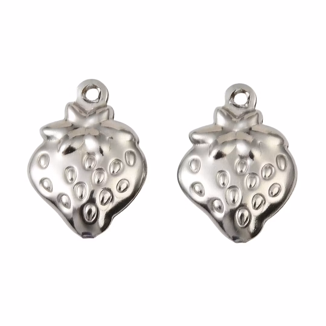 Rostfritt stål berlock jordgubbar, 10 st