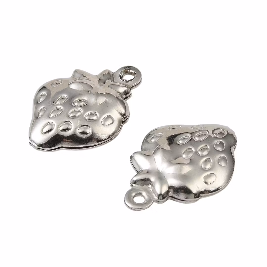 Rostfritt stål berlock jordgubbar, 10 st