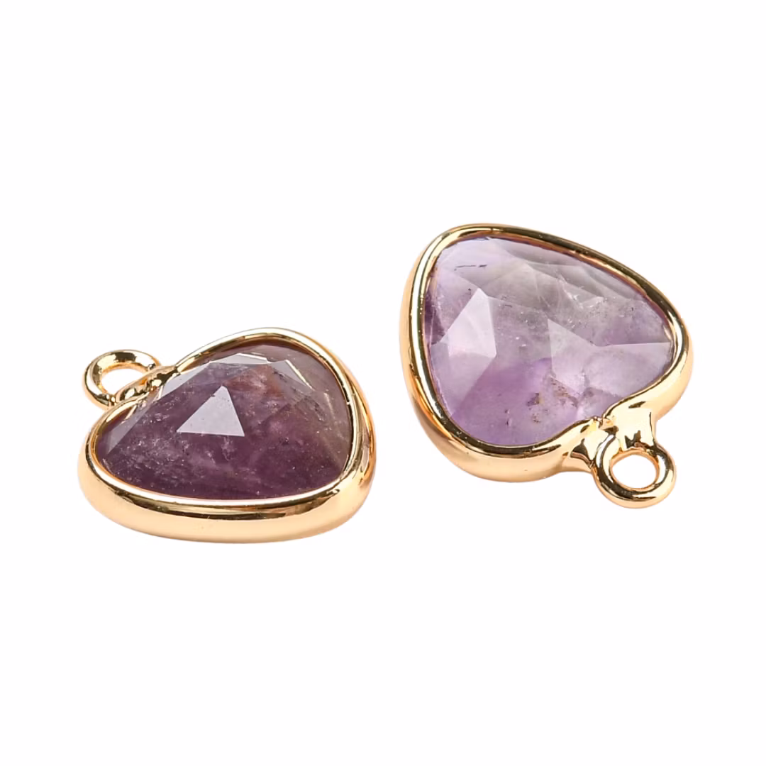 Gold-colored patterned amethyst charm, 1 pc.