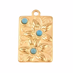 Gold-colored stainless steel pendant turquoise with eye and PVD plating, 1 pc.