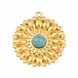 Gold-colored stainless steel pendant turquoise with eye and PVD plating, 1 pc.