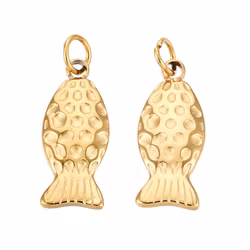 Gold-colored stainless steel charm round patterned amazonite with PVD, 1 pc.