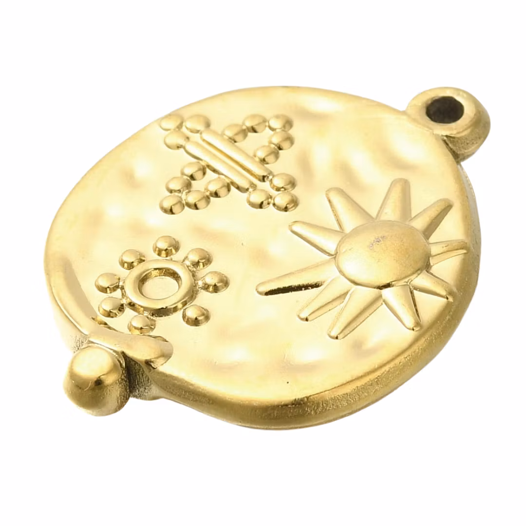 Guldfärgat rostfritt stål hänge sol och dots med PVD, 1 st
