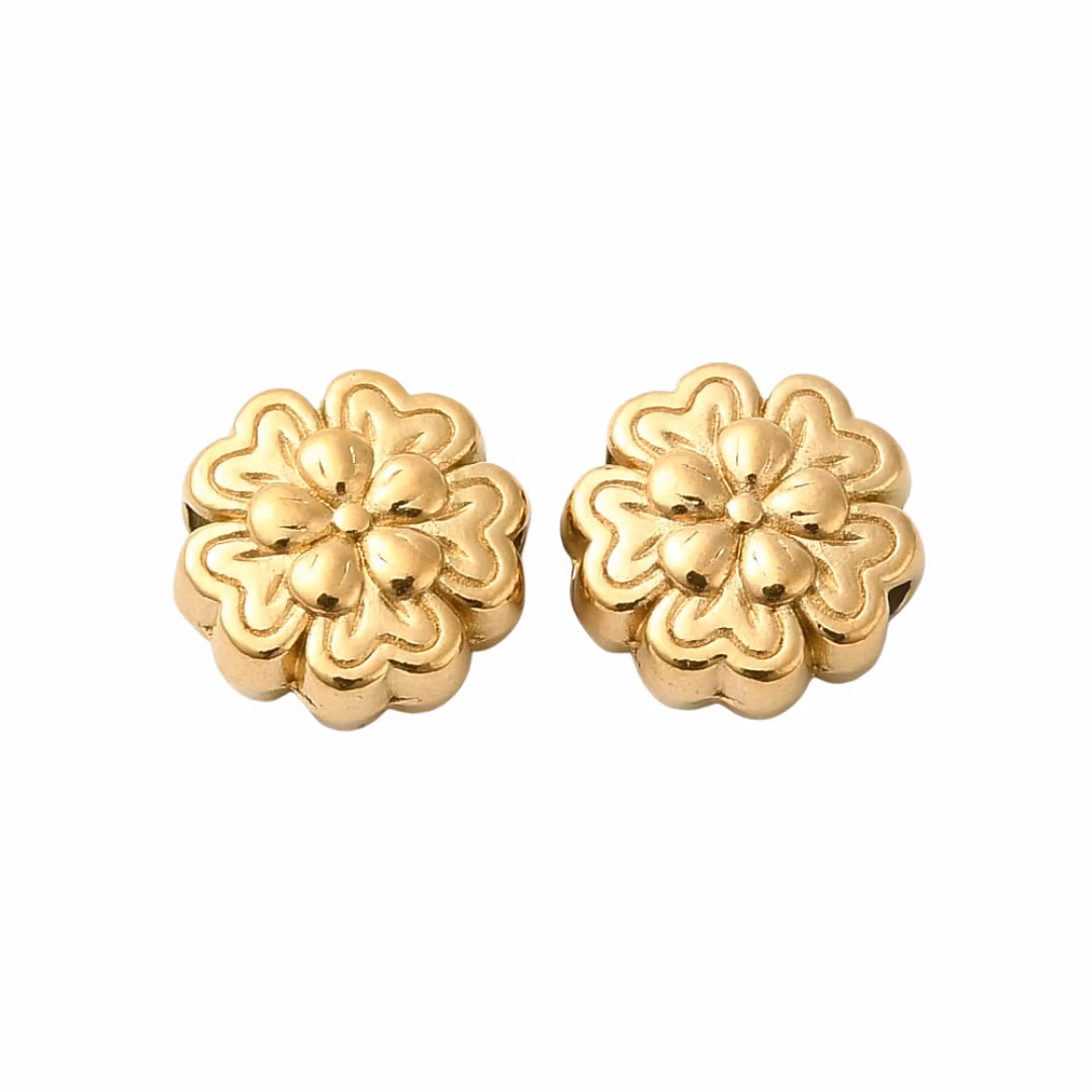 Guldfärgat rostfritt stål pärla blomma 8 mm med 18k, 1 st