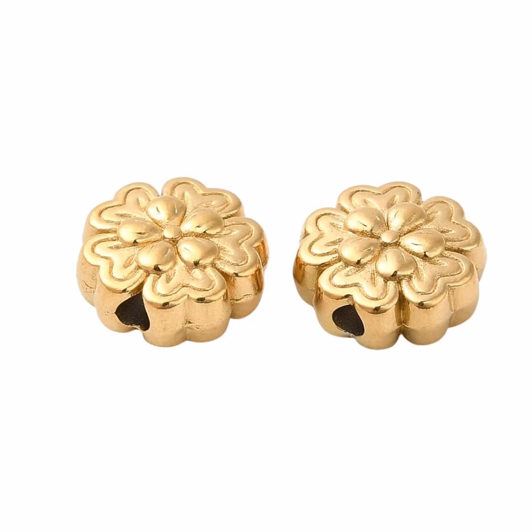 Guldfärgat rostfritt stål pärla blomma 8 mm med 18k, 1 st