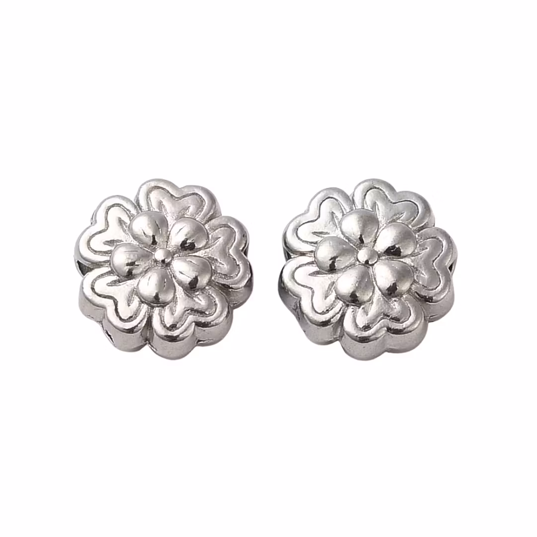 Guldfärgat rostfritt stål pärla blomma 8 mm med 18k, 1 st