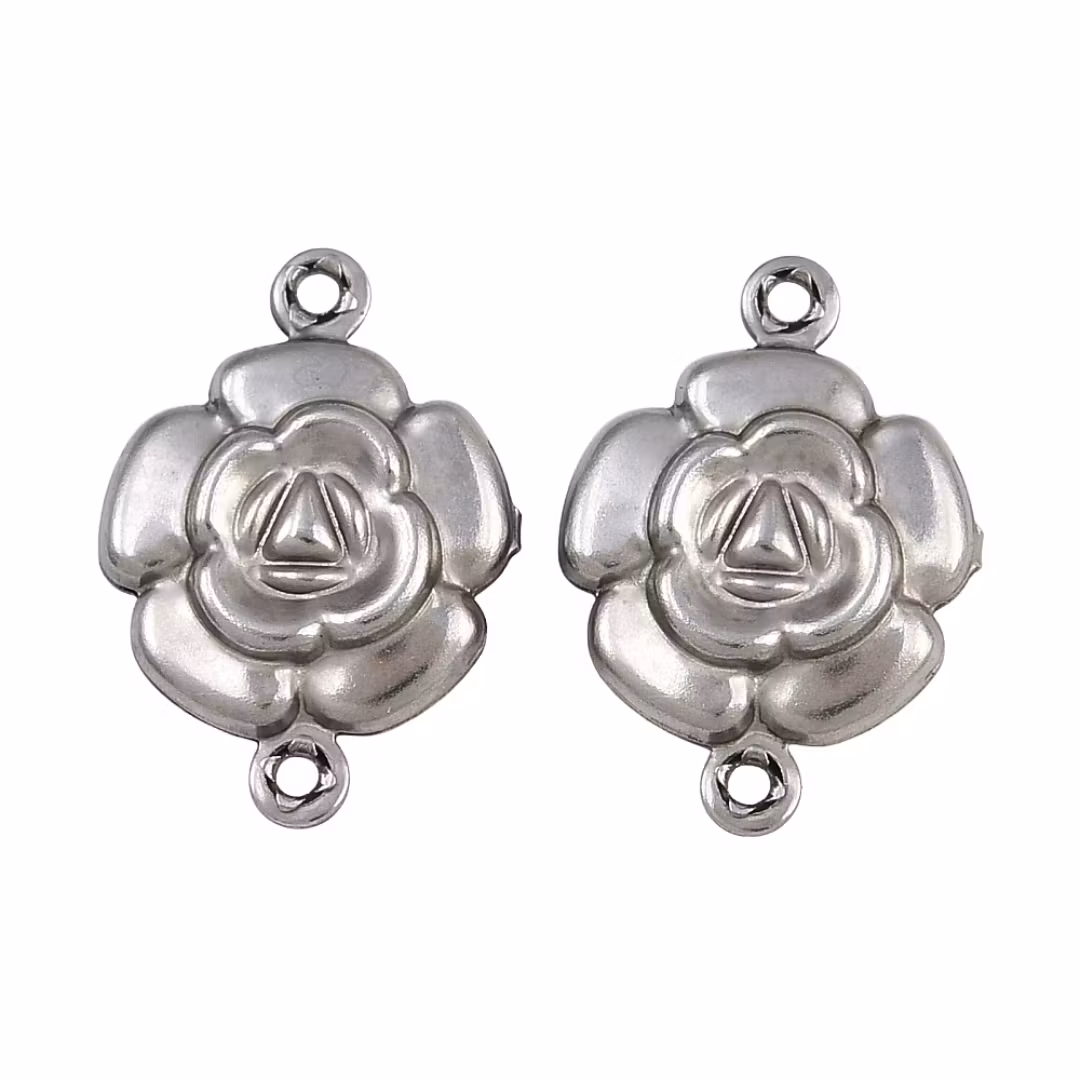 Guldfärgat rostfritt stål connector blomma med PVD plätering, 1 st