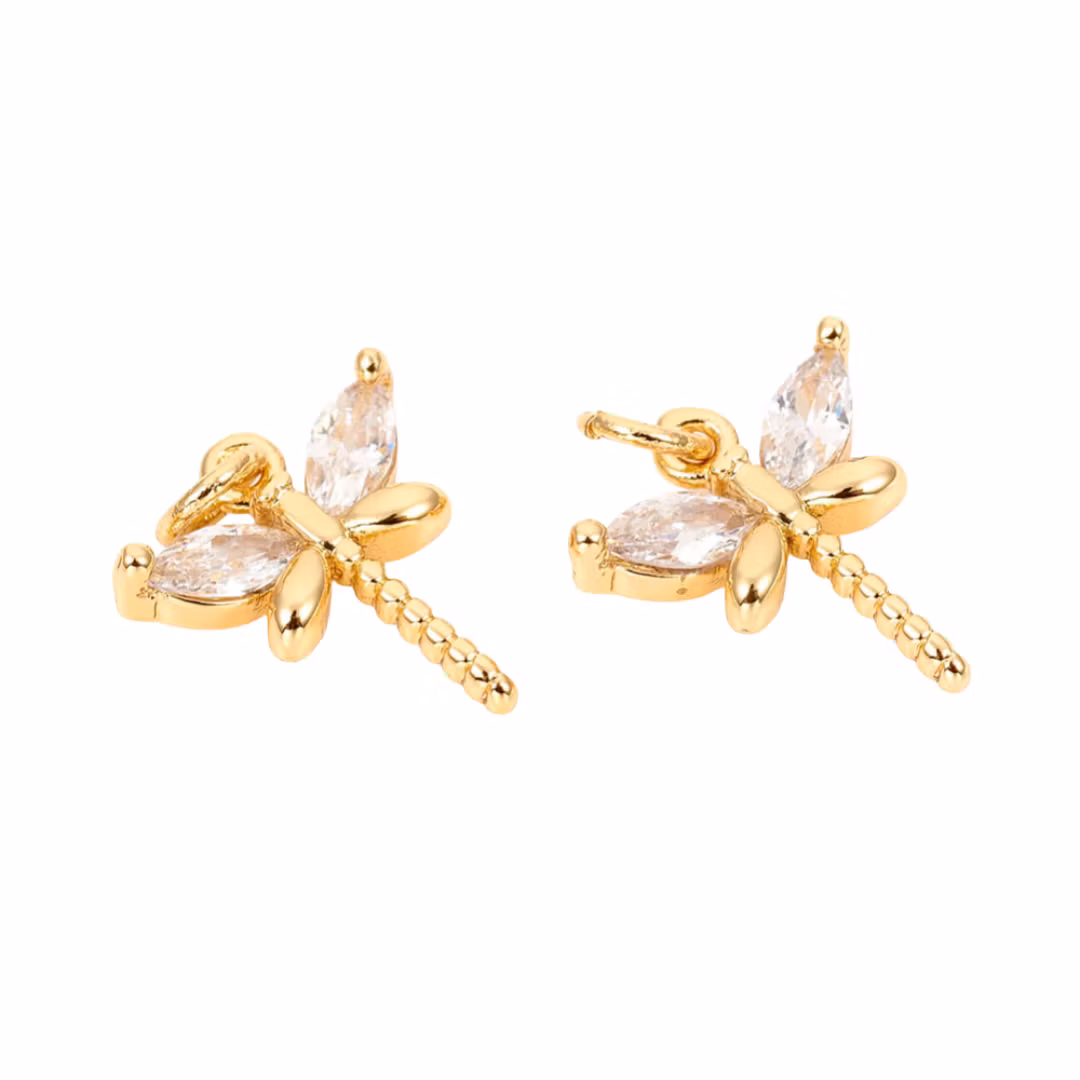 Guldfärgad berlock cubic zirconia trollslända, 1 st