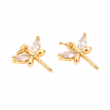 Guldfärgad berlock cubic zirconia trollslända, 1 st