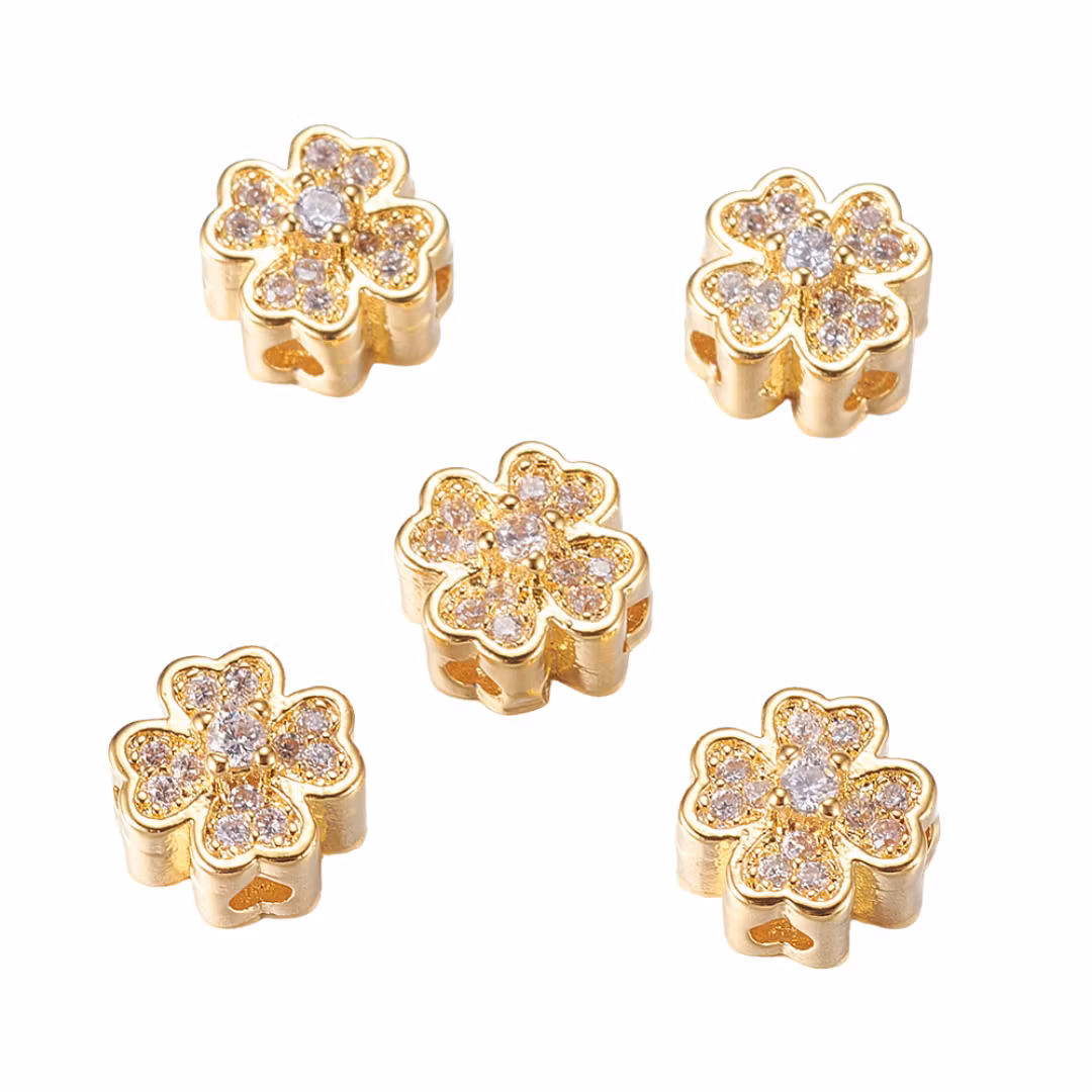 Guldfärgad pärla fyrklöver med cubic zirconia och 18k, 1 st