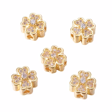 Guldfärgad pärla fyrklöver med cubic zirconia och 18k, 1 st