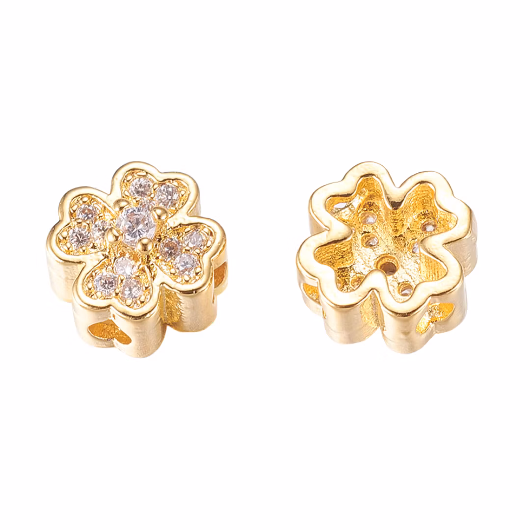 Guldfärgad pärla fyrklöver med cubic zirconia och 18k, 1 st