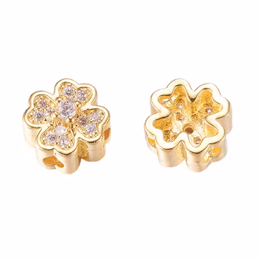 Guldfärgad pärla fyrklöver med cubic zirconia och 18k, 1 st