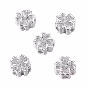 Antikfärgad pärla fyrklöver med cubic zirconia, 1 st
