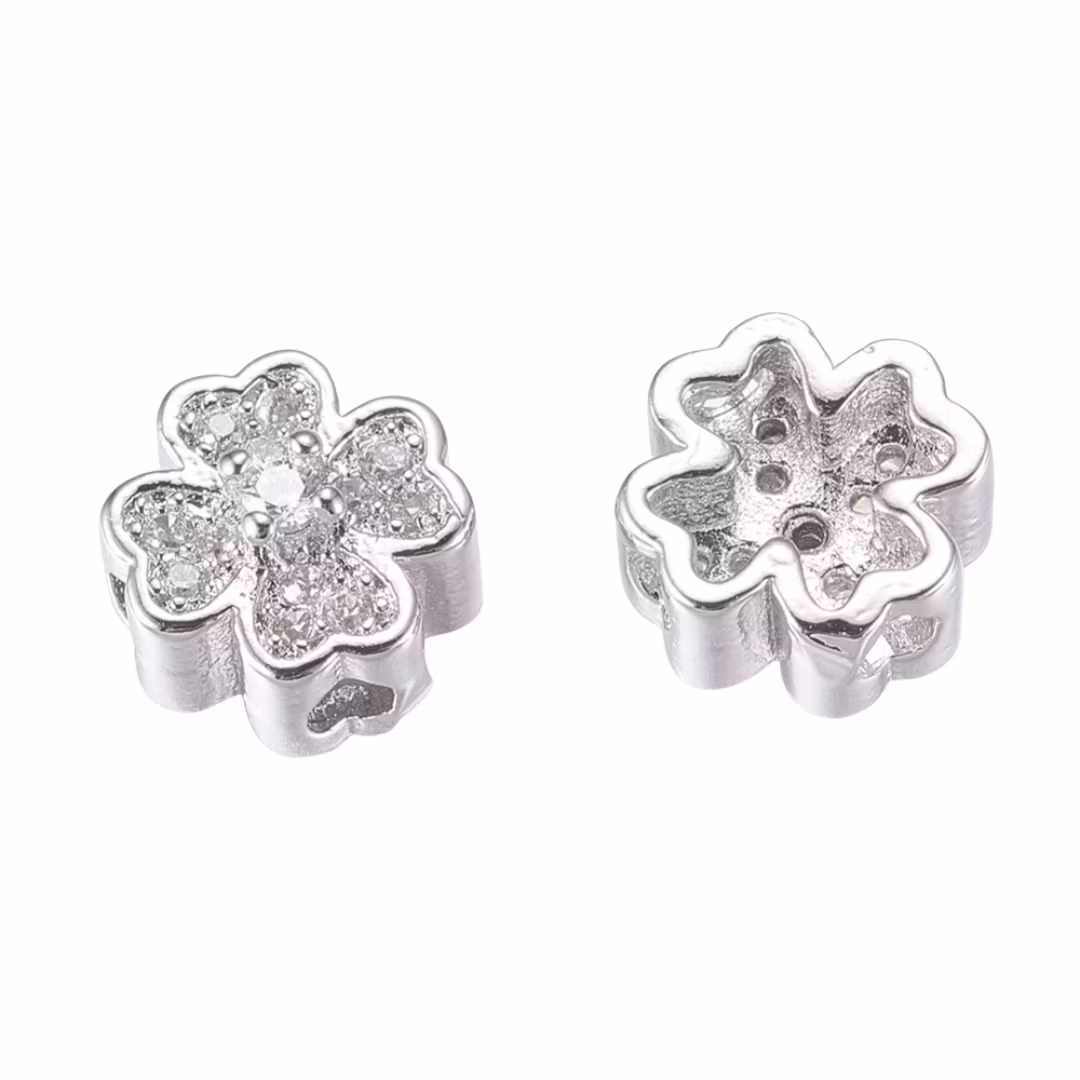 Antikfärgad pärla fyrklöver med cubic zirconia, 1 st