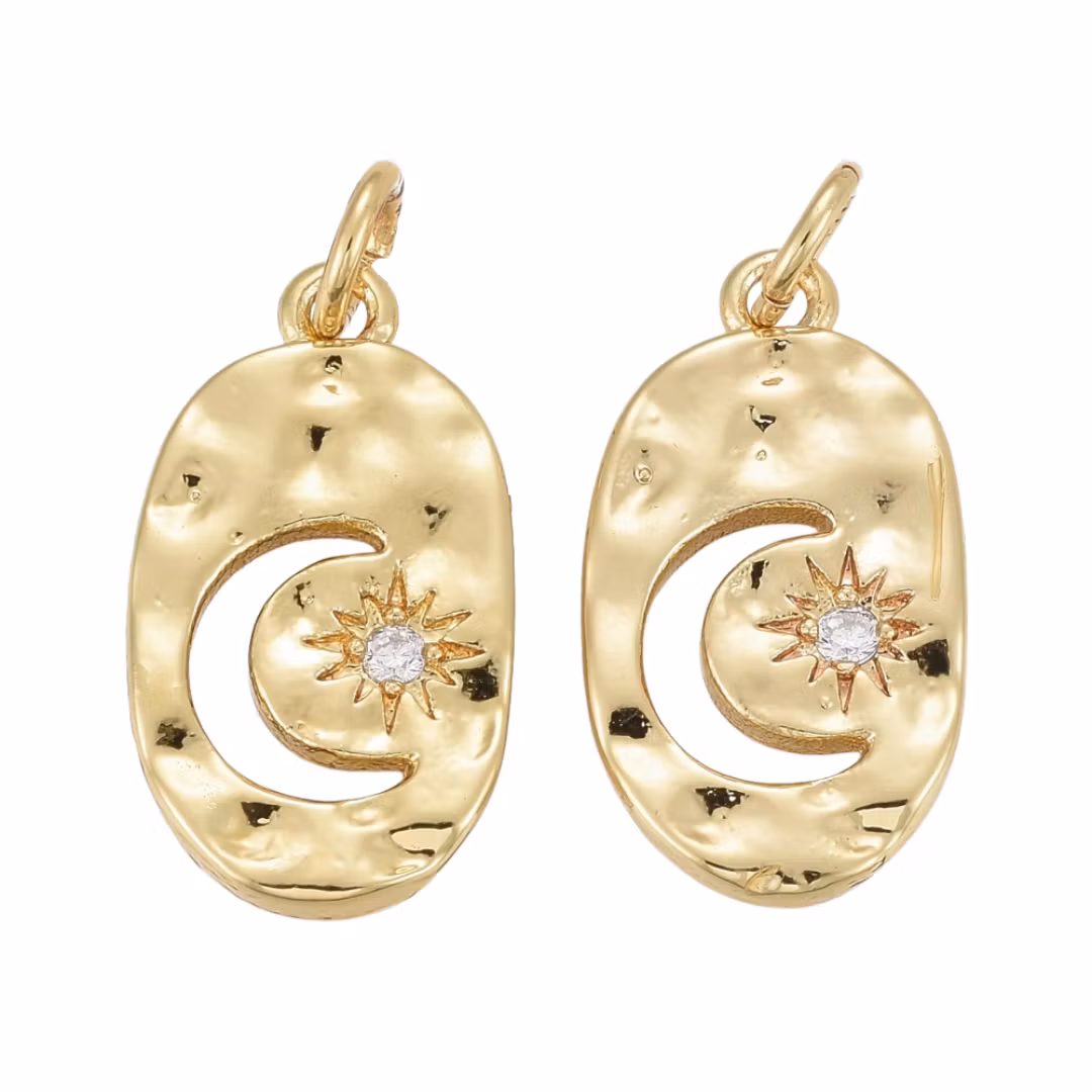 Guldfärgat hänge oval med stjärna & måne, cubic zirconia och 18k, 1 st