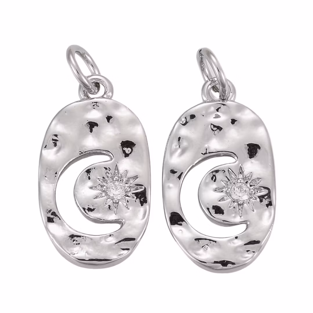 Antikfärgat hänge oval med stjärna & måne, cubic zirconia, 1 st