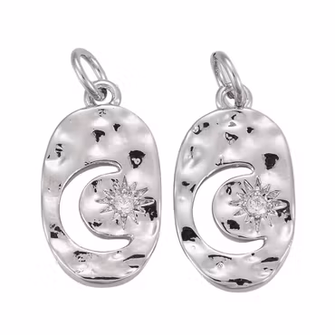Guldfärgat hänge oval med stjärna & måne, cubic zirconia och 18k, 1 st