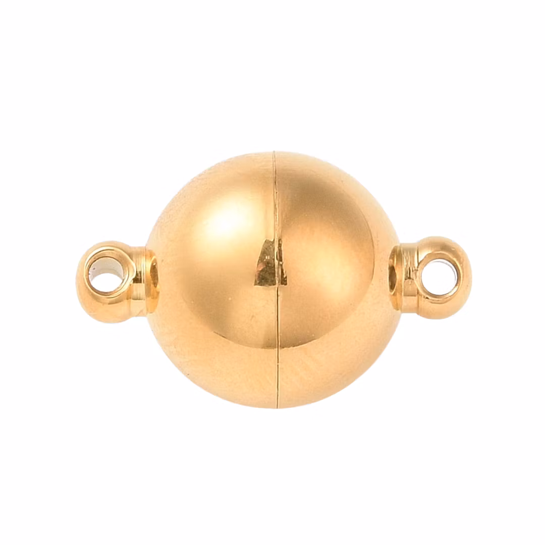 Gold-colored stainless steel magnetic clasp round 10 mm with PVD plating, 1 pc.