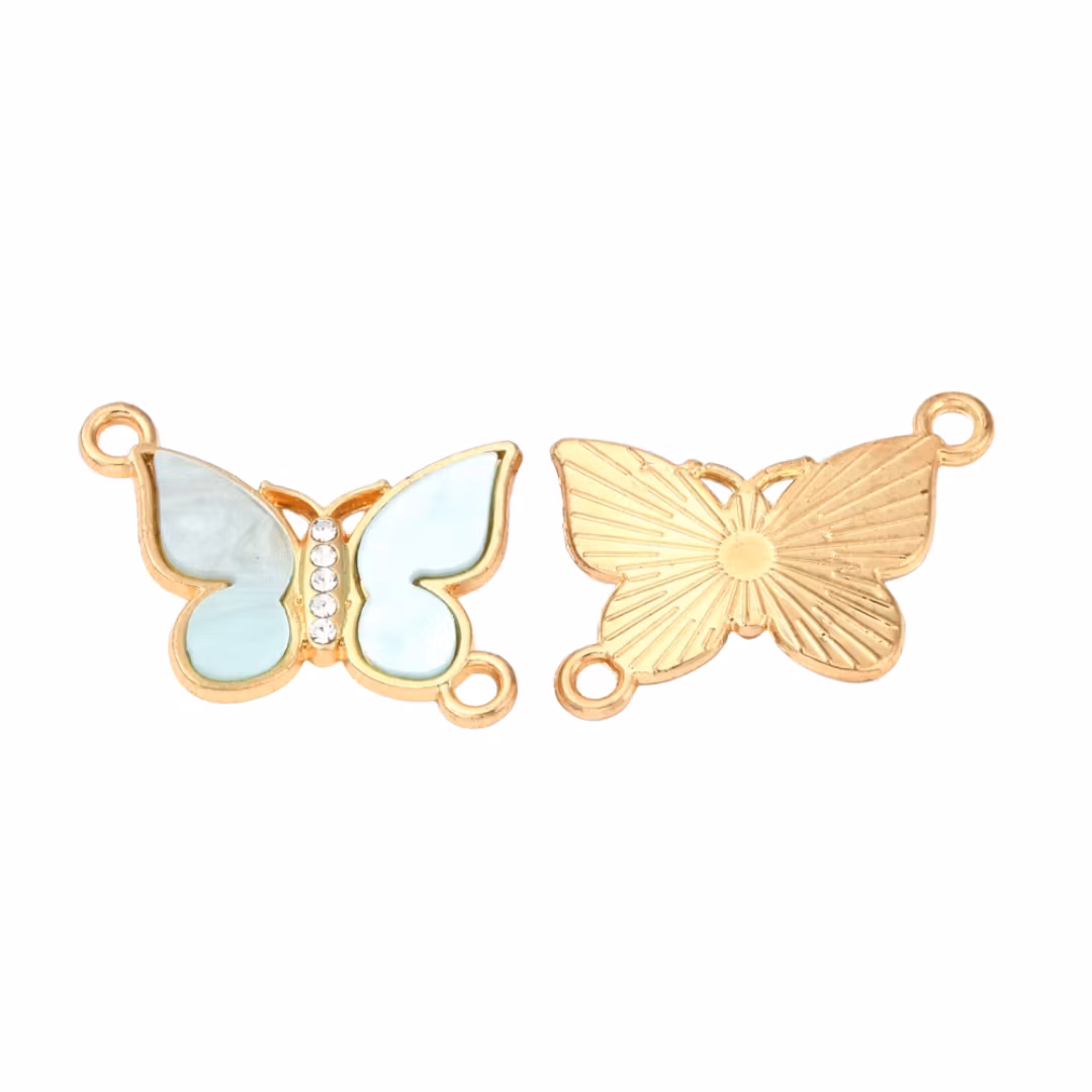 Light gold-colored connector butterfly aqua, 1 pc.