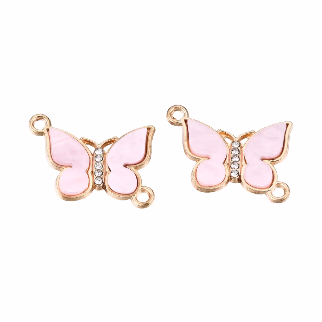 Light gold-colored connector butterfly aqua, 1 pc.