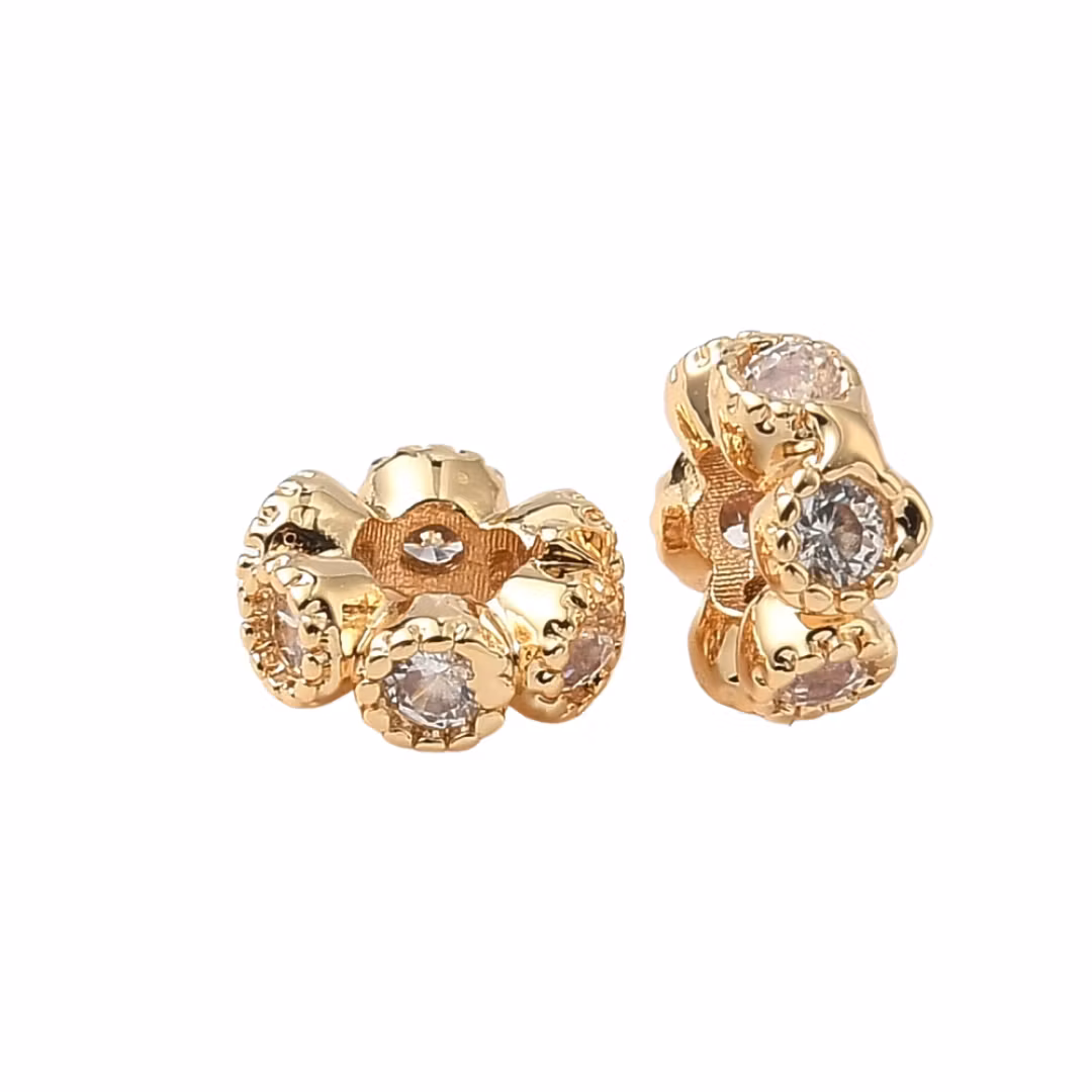 Guldfärgad strassrondell vågig 6 mm med cubic zirconia och 18, 1 st