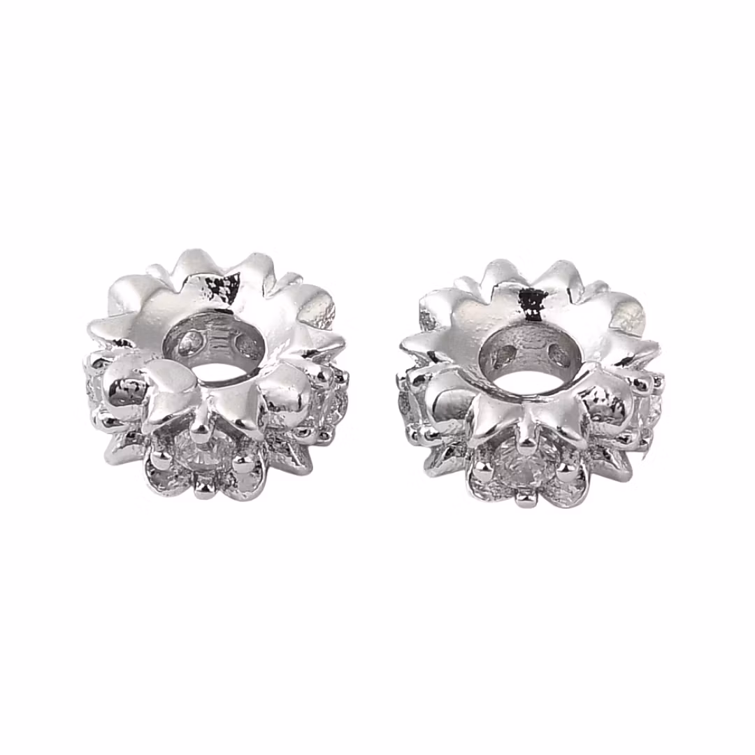 Gold-colored rhinestone roundel flowers with cubic zirconia, 1 pc.