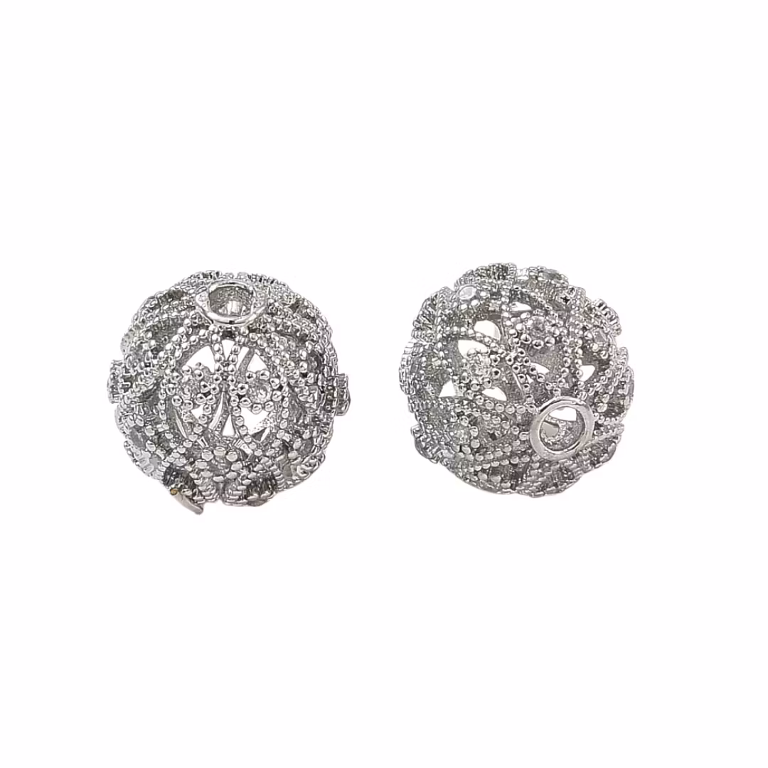 Guldfärgad strasspärla filigran 10 mm med cubic zirconia och 18k, 1 st