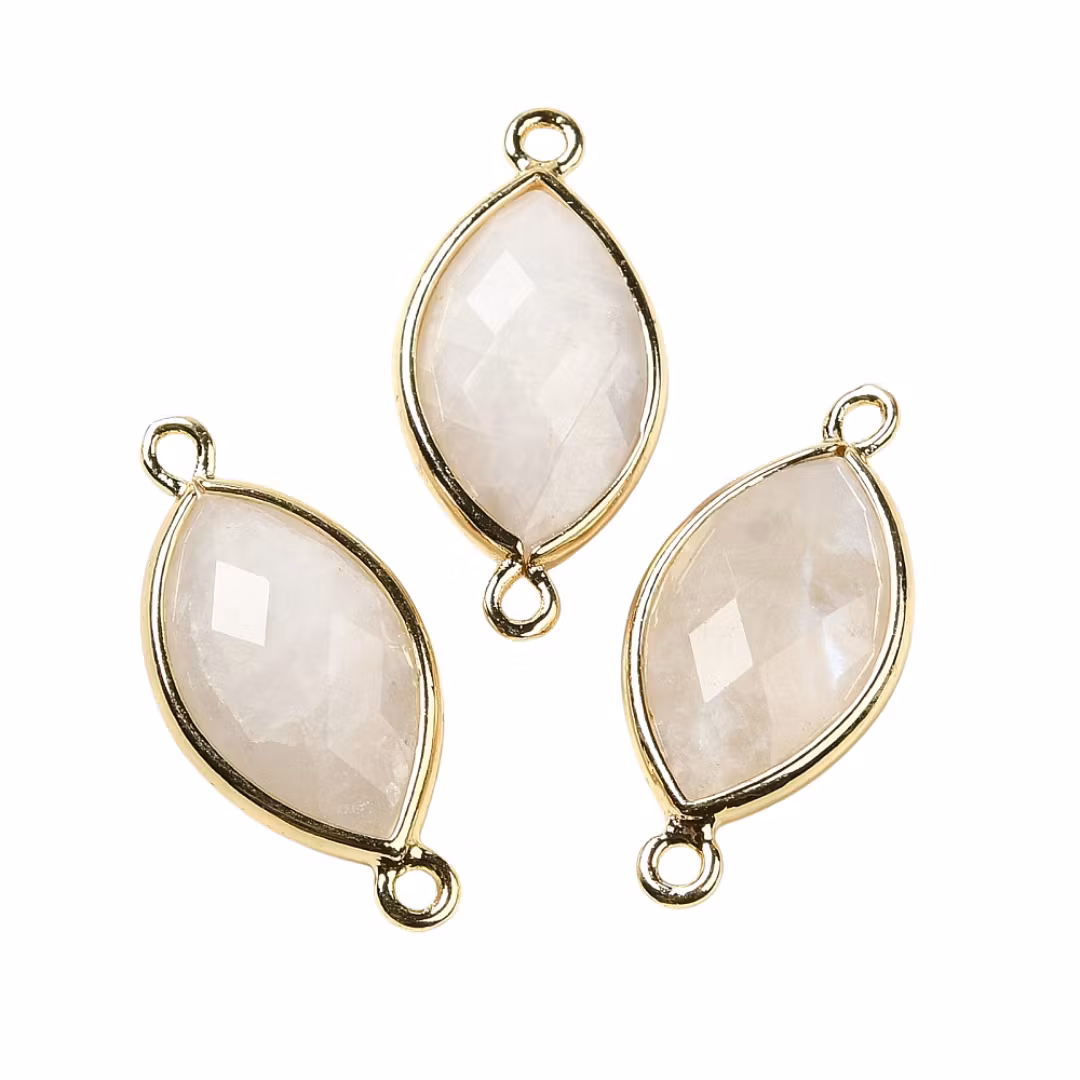 Gold-colored connector white moonstone, 1 pc.
