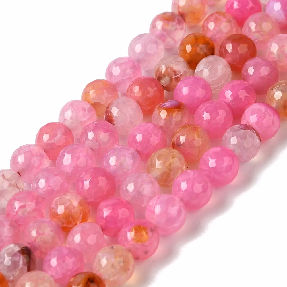 Dragon Vein Agat 8 mm rosa facetterade, 1 sträng