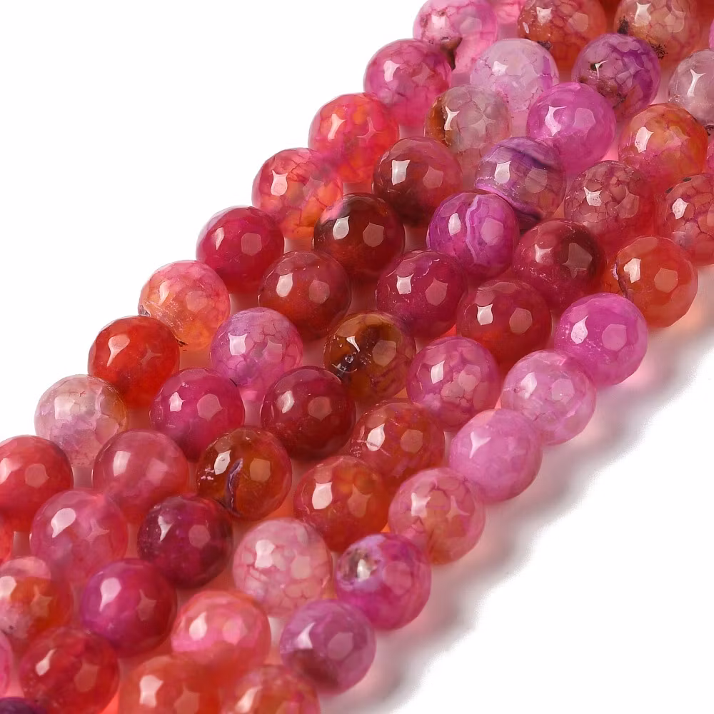 Dragon Vein Agat 8 mm cerise facetterade, 1 sträng