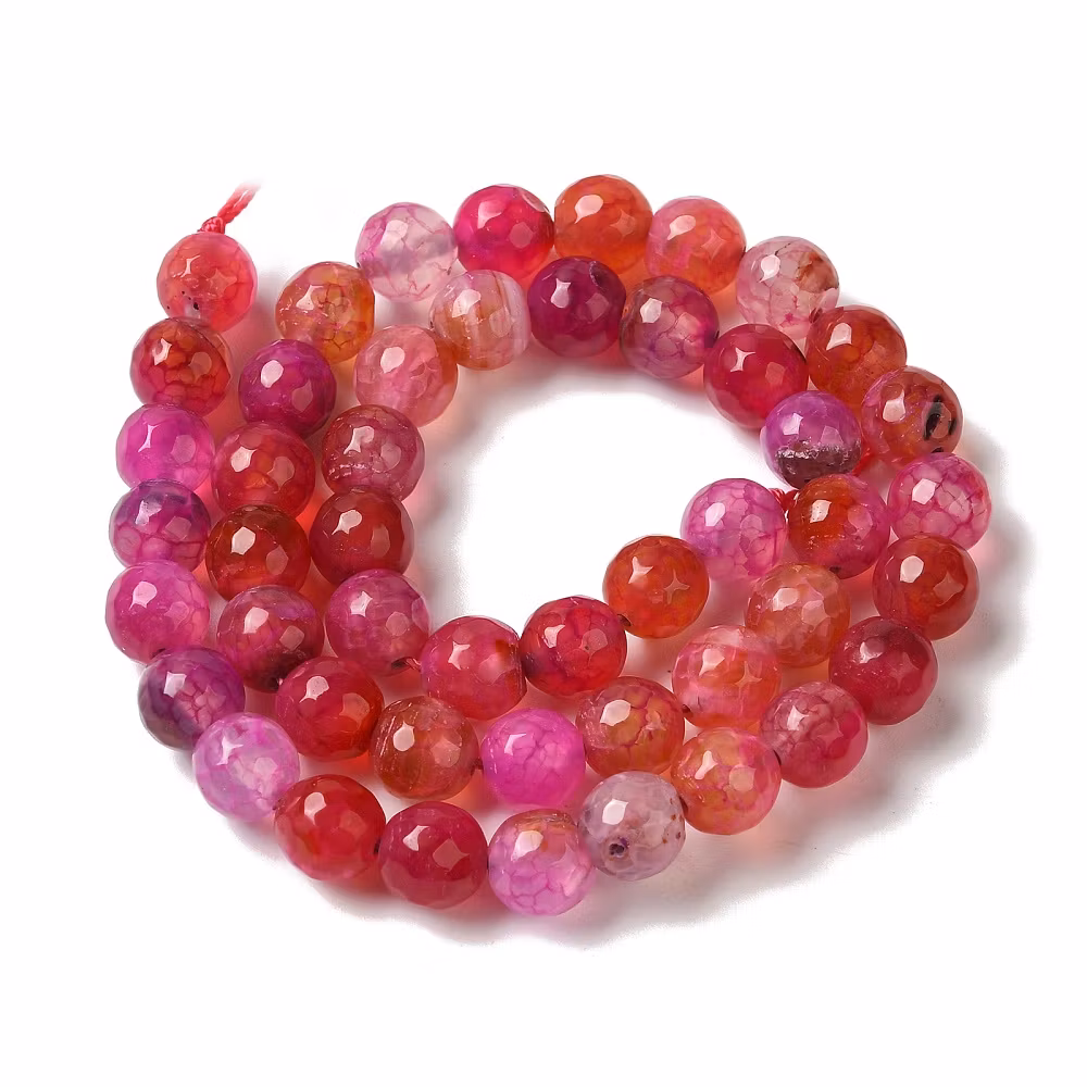 Dragon Vein Agat 8 mm cerise facetterade, 1 sträng