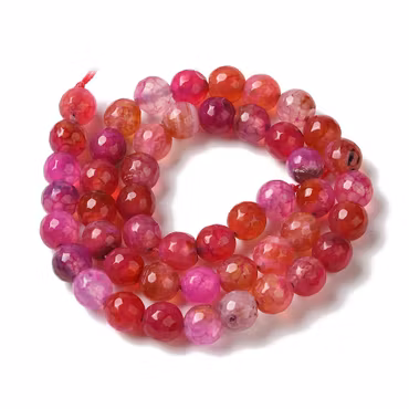 Dragon Vein Agat 8 mm cerise facetterade, 1 sträng