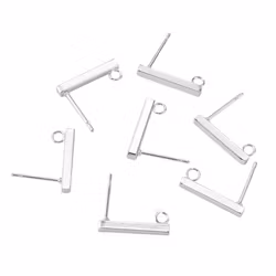 Silver-colored stainless steel stud earrings, 10 pcs.