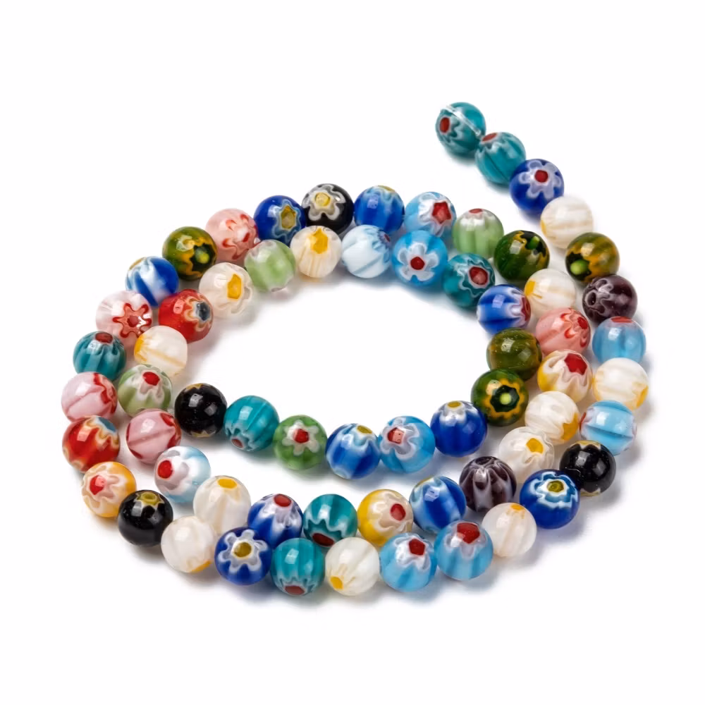 Millefiori 6 mm runda, 1 sträng