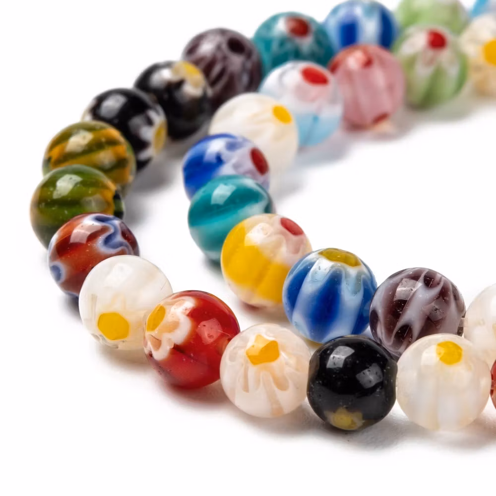 Millefiori 6 mm runda, 1 sträng