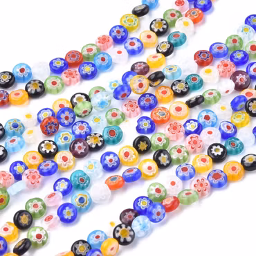 Millefiori 6x3 mm flata runda, 1 sträng