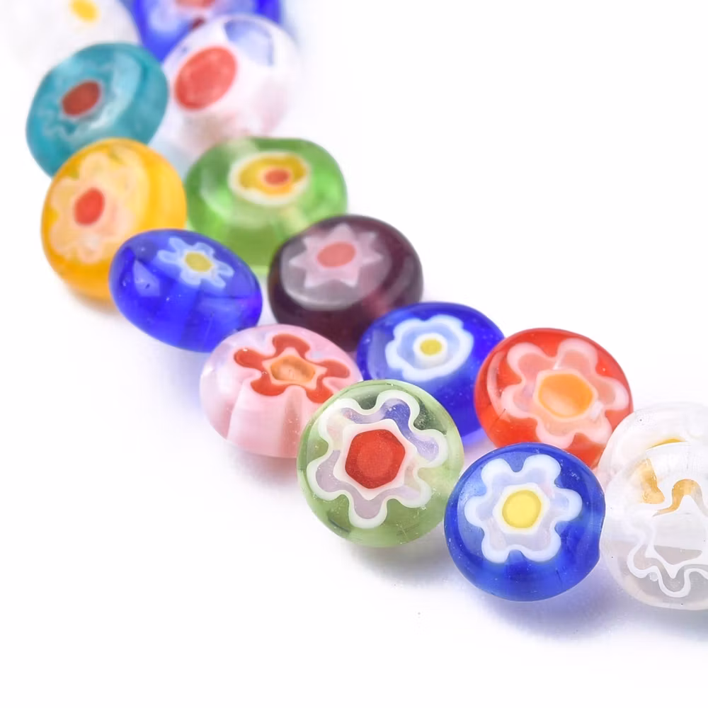 Millefiori 6x3 mm flata runda, 1 sträng