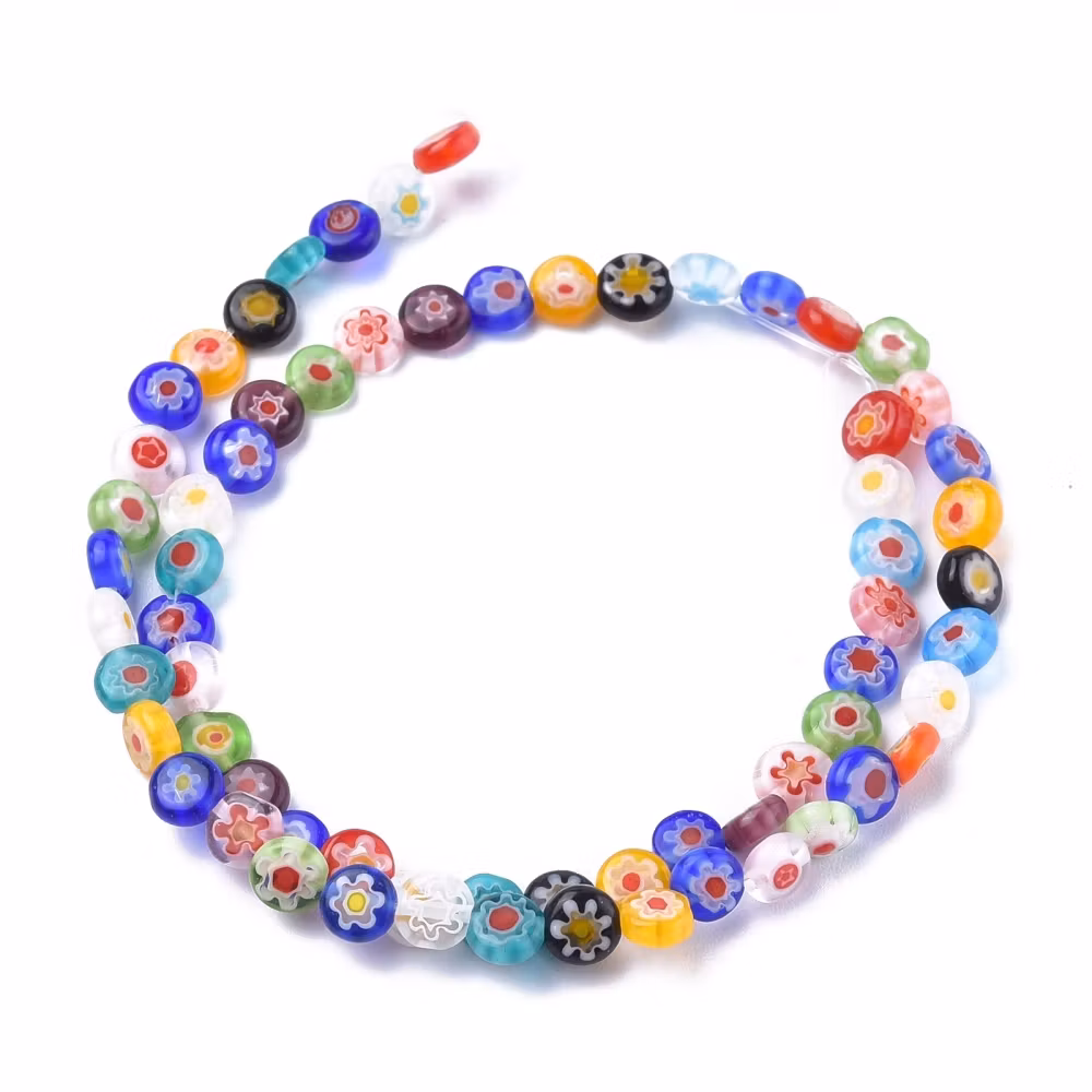 Millefiori 6x3 mm flata runda, 1 sträng