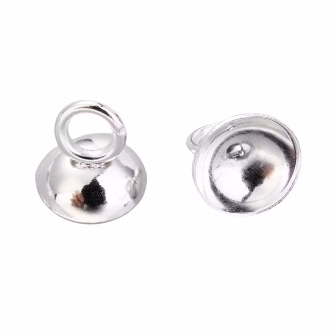 Silverfärgat rostfritt stål pärlhattar med ögla 6 mm, 10 st