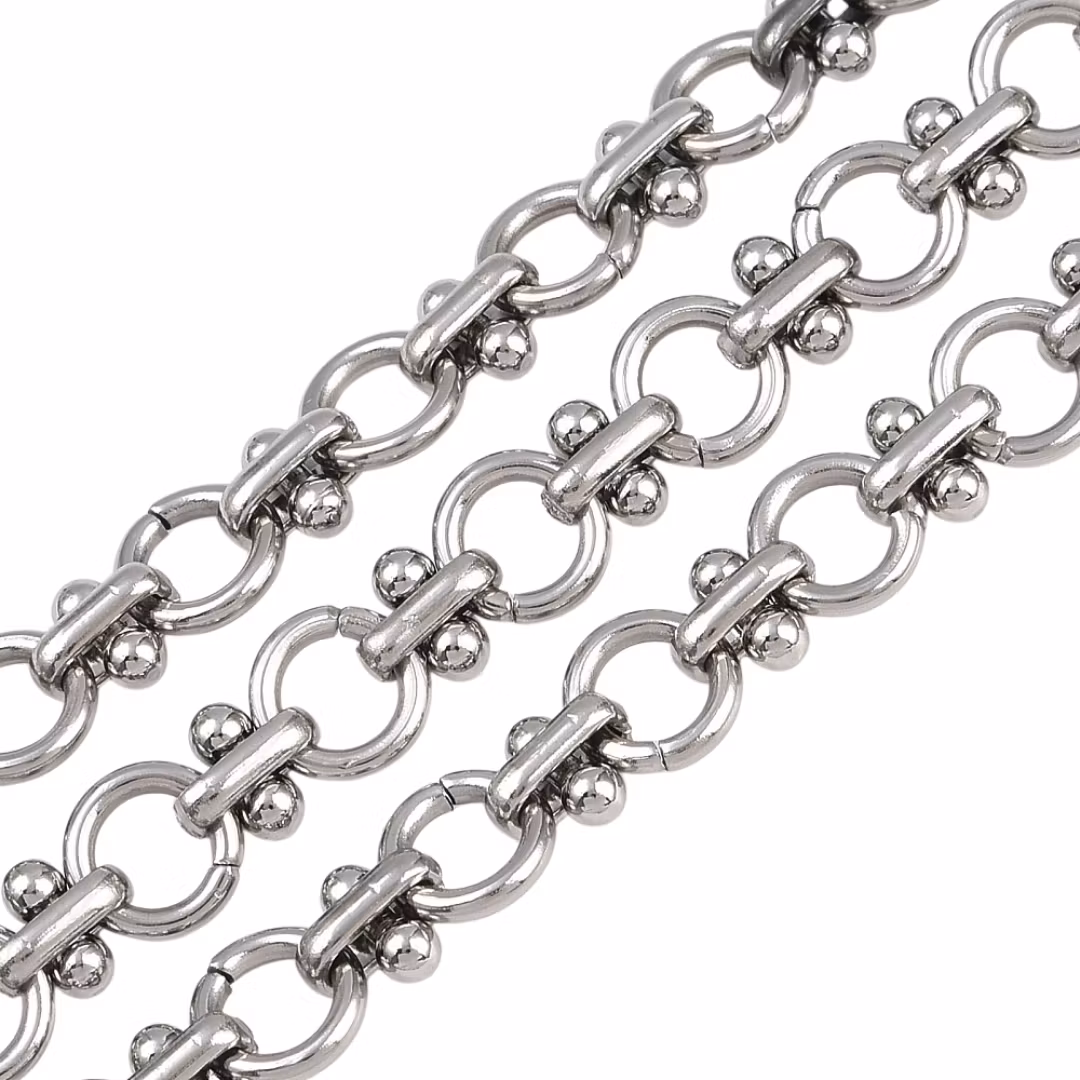 Gold-colored stainless steel chain with texture and PVD, 1 m