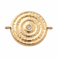 Guldfärgat rostfritt stål connector rund flat med strass, PVD och 18k, 1 st